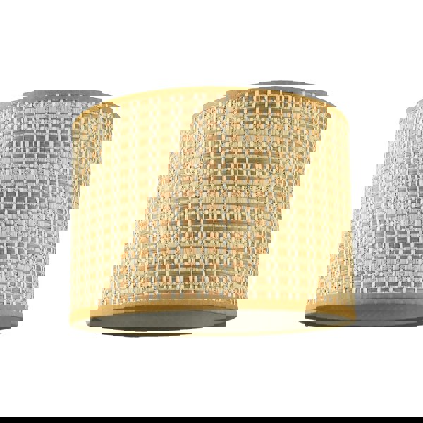 Vintage Reeded Paper Round Lamp Shade with Taupe Cotton Fabric Trims Image 1