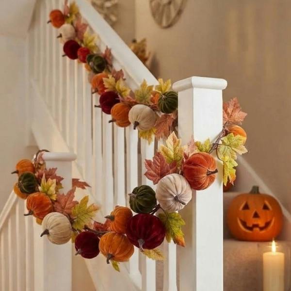 Garden Greatness 6ft Autumnal Plush Fall Pumpkin Garland