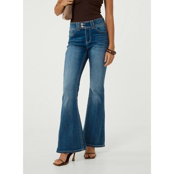 Pink Vanilla Embellished Butterfly Pocket Flare Jeans