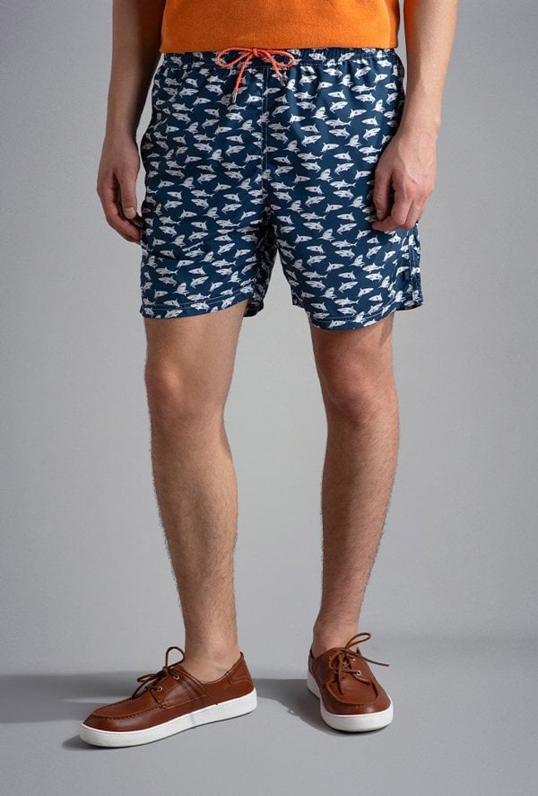 Paul & Shark Men's All Over Shark Print Swimming Shorts - Blue
