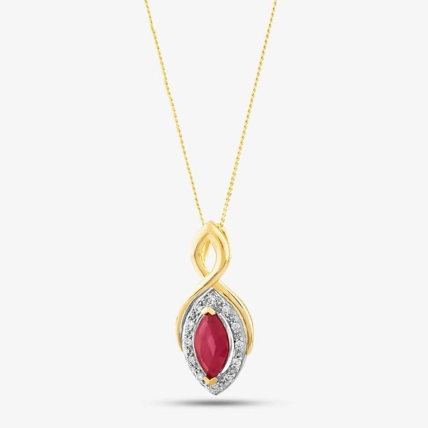 T. H. Baker 9ct Yellow Gold Marquise-Cut Ruby and Diamond Pendant P3704-10 RUBY