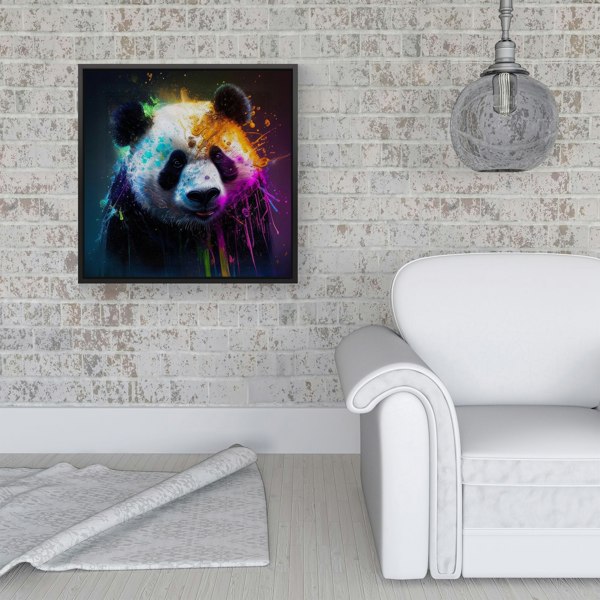 Warren Reed Panda Face Splash Art Colourful Framed Canvas