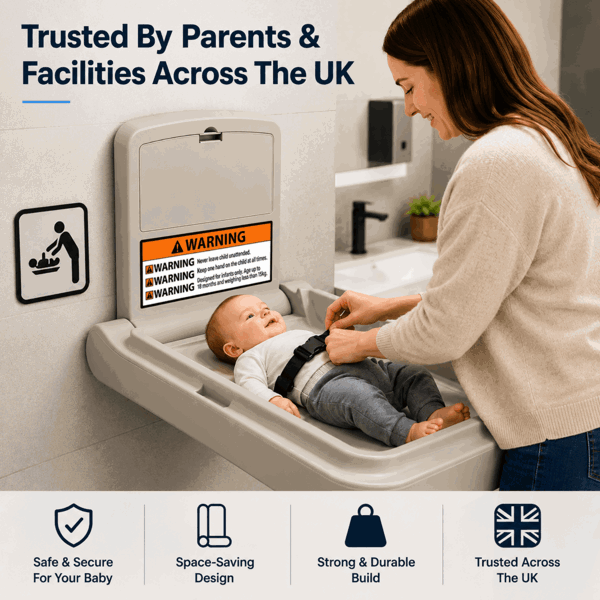 ProKleen Bambino Wall Mounted Baby Nappy Changing Table Unit Vertical Fold Down Commercial Space Saver with Free Baby Changer Door Sign