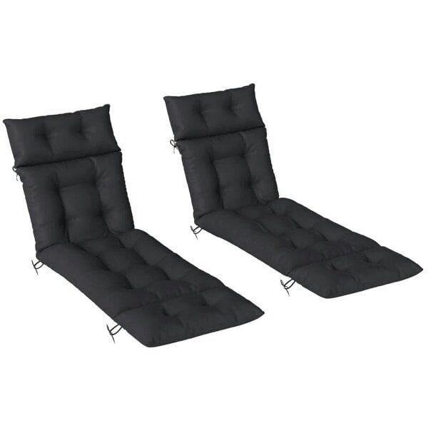 Set of Two 190 x 56cm Sun Lounger Cushions - Black
