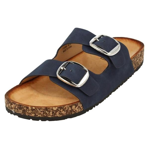 Down to Earth Ladies Down to Earth Low Flatform Dual Buckle Mule Sandal F12090