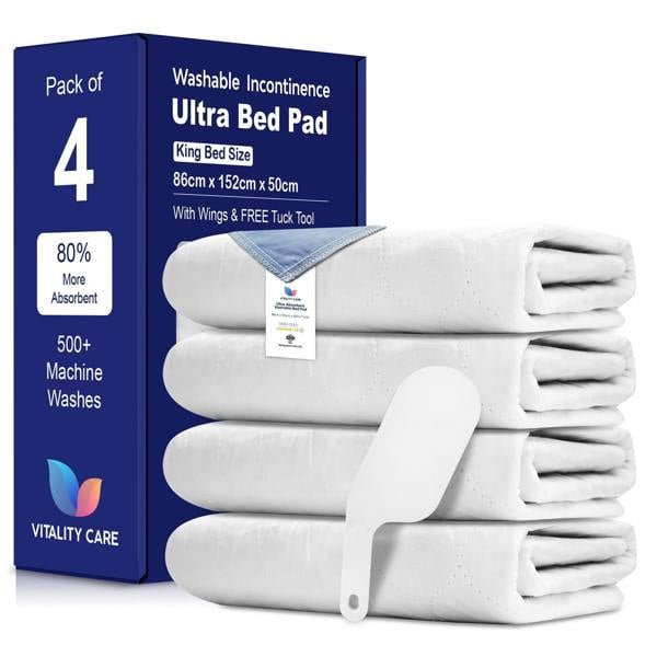 Vitality Care Incontinence Washable Bed Pads Reusable Tumbler dry Bed Size With Tucks & Tuck Tool