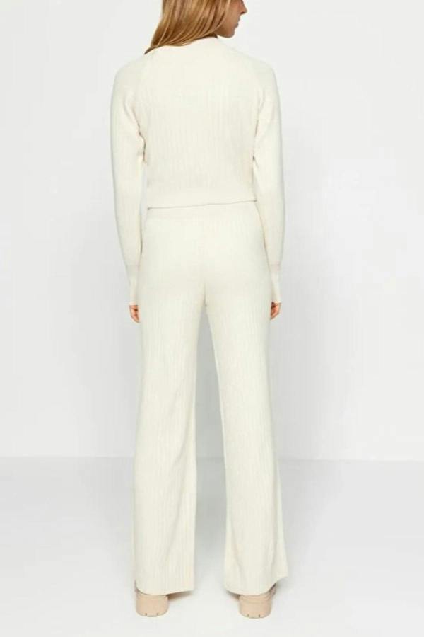 WOVCOR 2-Piece Crop Knit Top & Pants Set with Finger Detail