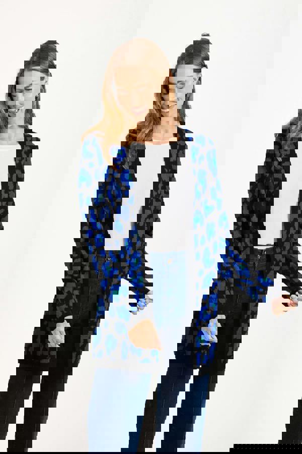 Jacquard Leopard Print Knit Cardigan