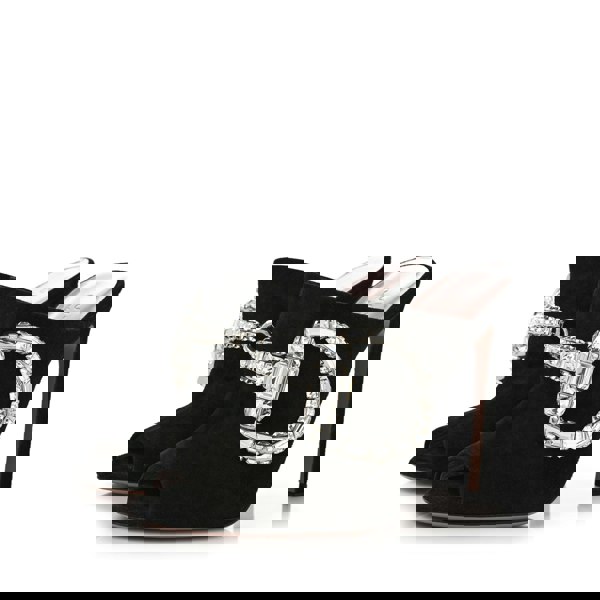 Gucci black suede crystal maxima horsebit mules