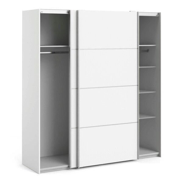 Wyld Haus Bordeaux Wide White Double Sliding Door Wardrobe 5 Shelves 180cm