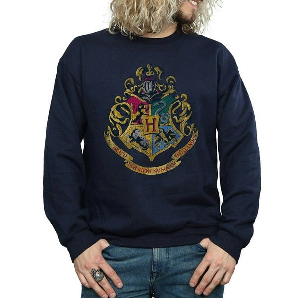 Harry Potter Mens Hogwarts Crest Cotton Sweatshirt - Navy Blue