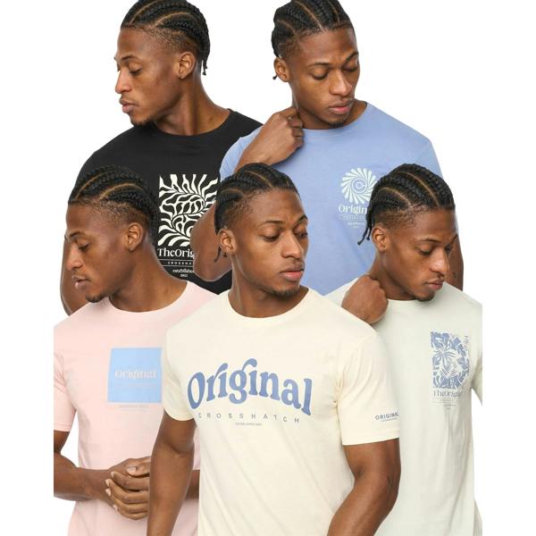 Crosshatch Mens Tranplex Cotton T-Shirt (Pack of 5) - Multicoloured - 