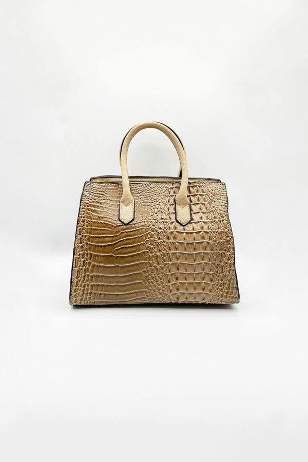 SVNX Crocodile-Print Handbag in Beige
