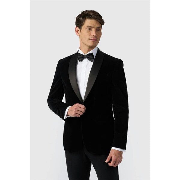 Antique Rogue Slim Fit Black Velvet Blazer
