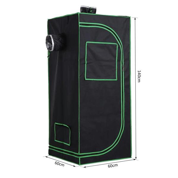 Black grow tent with green trim, full-size front view, and side ventilation port.