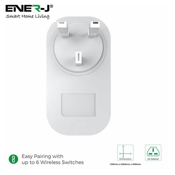 ENER-J 13A Wireless Plug Adapter + 1 Gang Switch Eco Series, White Body, Wireless Turn On/Off any appliance