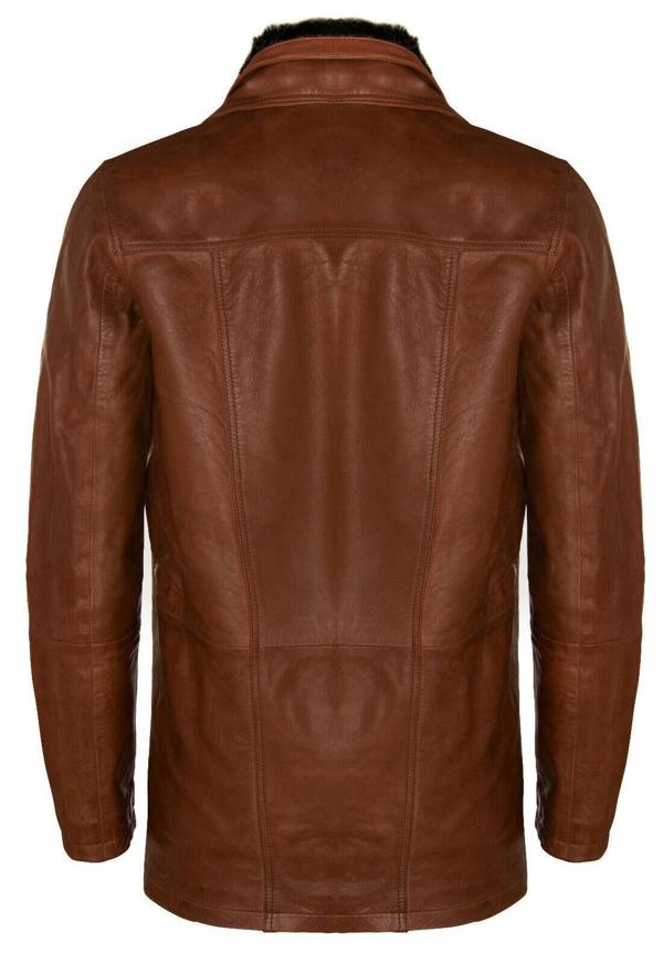 Infinity Leather Mens Removable Collar Mid Length Warm Jacket