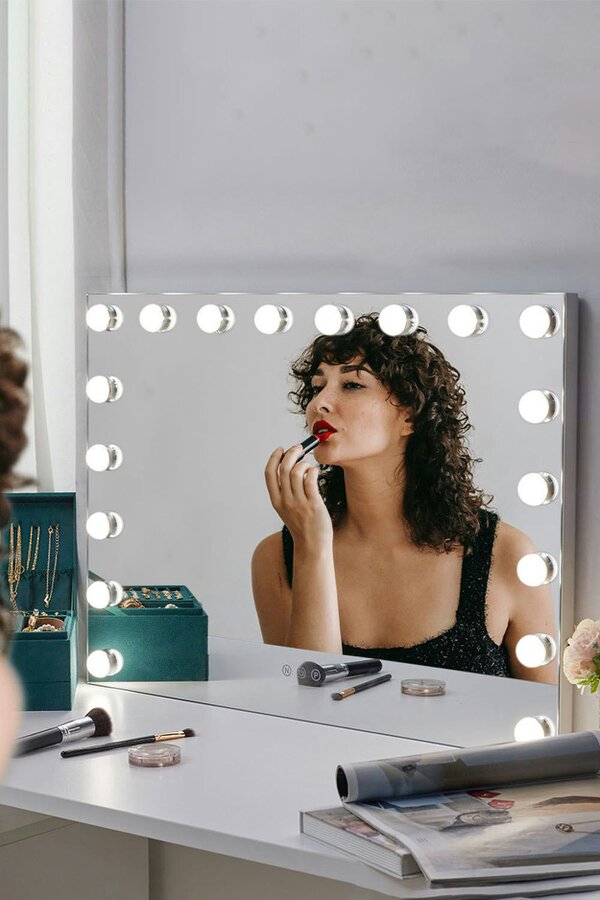 Living and Home Rectangle Hollywood Vanity Mirror with 18 Dimmable LED Bulbs
