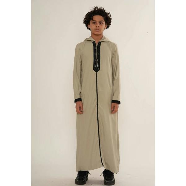 Boy's Moroccan Thobe Hooded Gandoura Embroidery Jubba - Grey - Thobez - 18