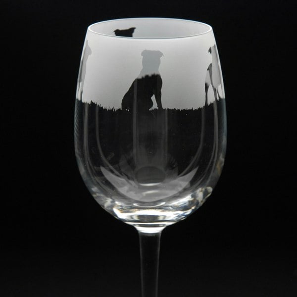 Glyptic Glass Art Staffy Dog Crystal Wine Glass - Hand Etched/Engraved Gift