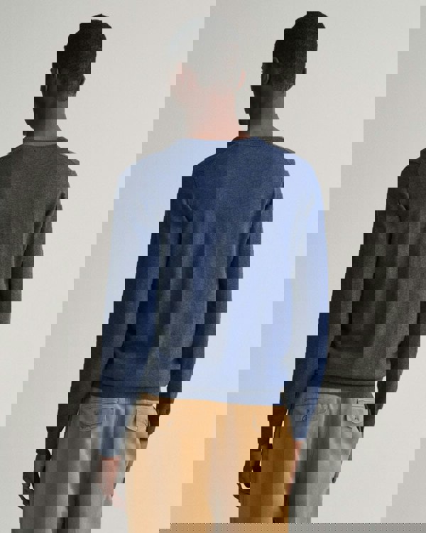 GANT Mens Classic Cotton V-Neck Jumper - 902 Dark Jeansblue Melange