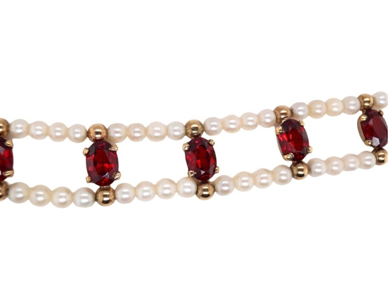 Vintage Tom A 1970s Cultured Pearl and Garnet Bracelet