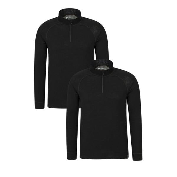 Mountain Warehouse Mens Merino Wool Base Layer Top (Pack of 2) - Black - 