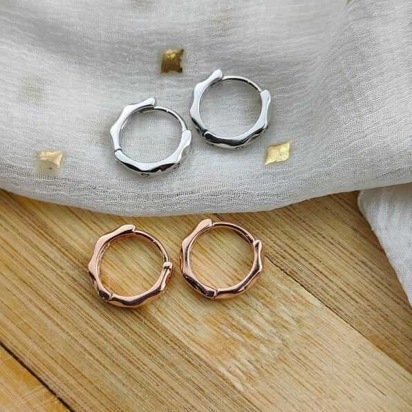 The Colourful Aura Sterling Silver Hexagon Zircon Wave Slim Everyday Tiny Hoop Earring