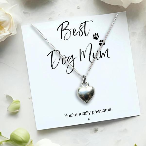 Aye Do Gifts Best Dog Mum Gift Box, Silver Heart Necklace & Chocolate Treats