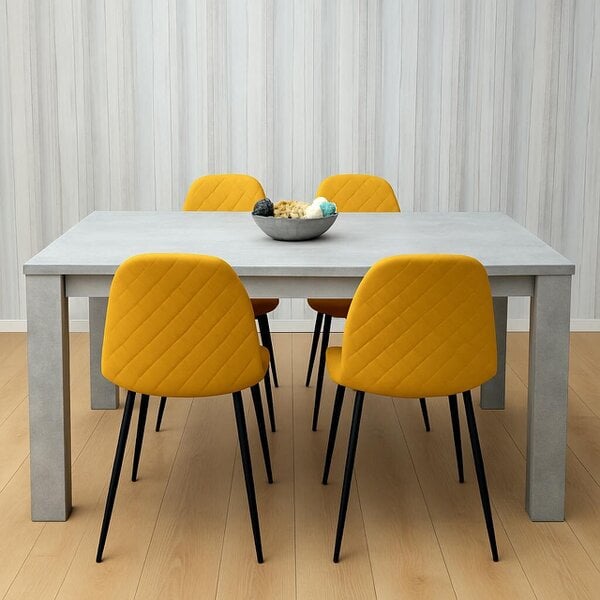 KOSY KOALA Wooden Rectangle Dining Table Set With 4 Mustard Gem Pattern Chairs Dining Room Furniture