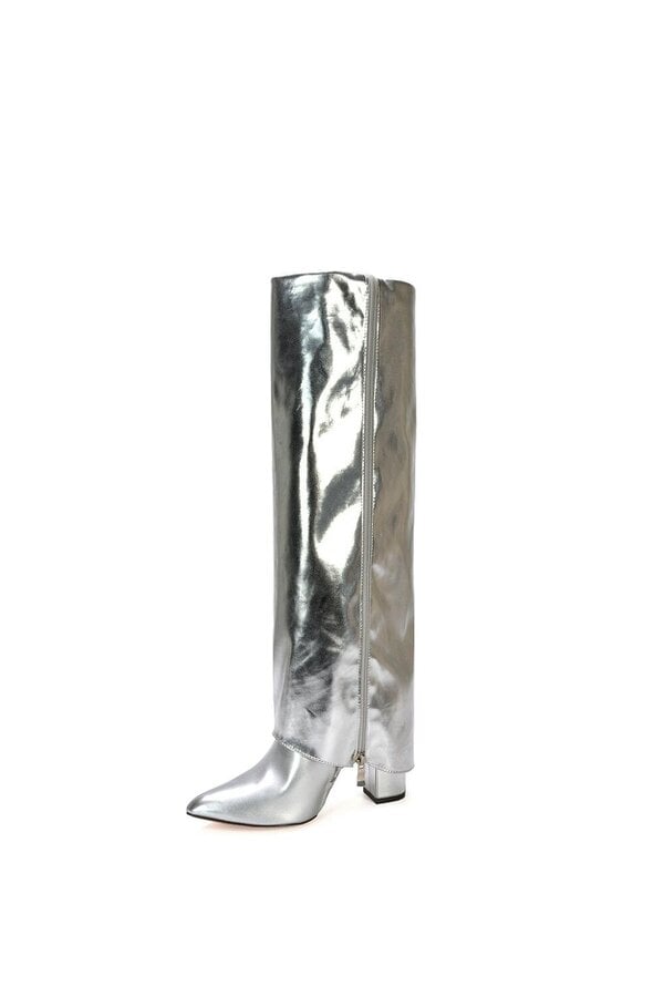 XY LONDON Knee High Boots Fold Over Point Toe Deco Zip