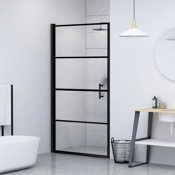 Berkfield Shower Door 100x178 cm Half Frosted Tempered Glass Black