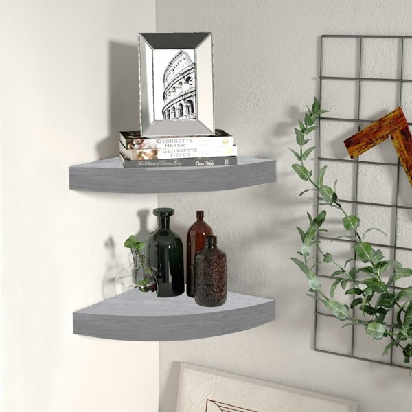 Berkfield Wall Corner Shelves 2 pcs Concrete Grey 25x25x3.8 cm MDF