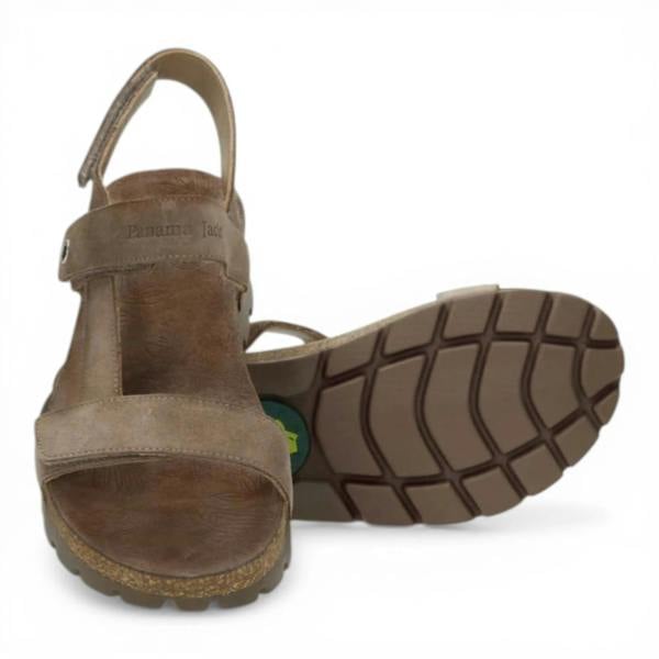Panama Jack Selma B18 - Women’s Wedge Stone Grey Suede Leather Sandals