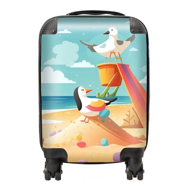 Warren Reed Seagulls On A Beach Holiday Suitcase