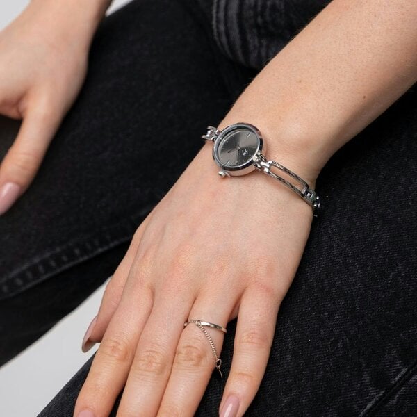 The Colourful Aura Silver Steel Metal White Dial Elegant Party Adjustable Bracelet Watch - Black