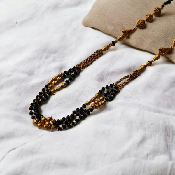 The Colourful Aura Multi Strand Gold Black Beaded Indian Asian Nazar Mangalsutra Choker Necklace