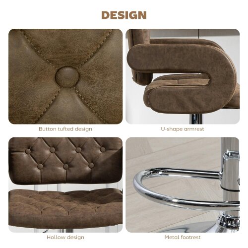 Wyld Haus Dovetti Coffee Brown Faux Leather Adjustable Swivel Bar Stool With Armrests