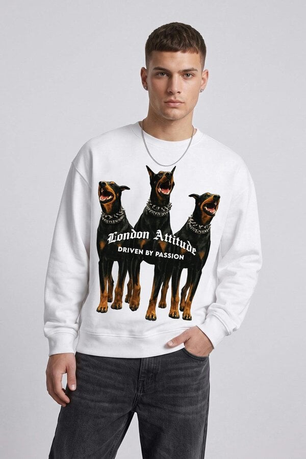 London Attitude Doberman Graphic Relaxed Oversized Fit Sweatshirt