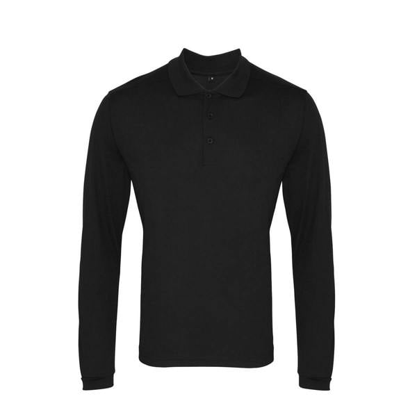 Premier Mens Coolchecker Pique Long-Sleeved Polo Shirt - Black