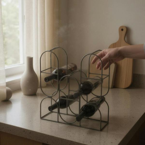 36cm STEEL BLACK 8 BOTTLE WINE RACK