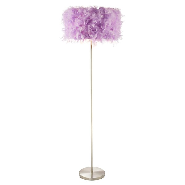 Modern and Chic Soft Lilac Feather Floor Lamp with Satin Nickel Plated Base Image 2