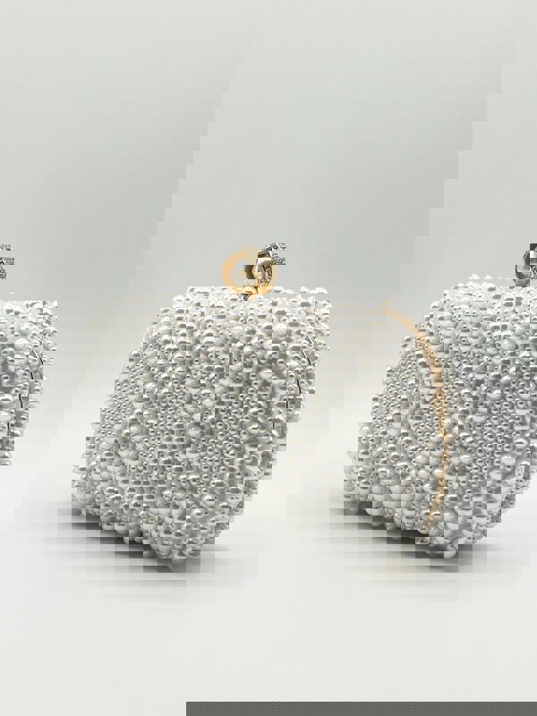 SVNX White Pearl beaded clutch bag