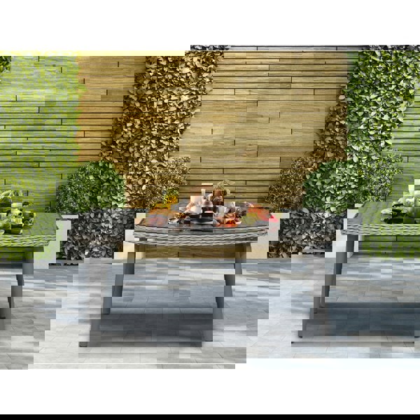 100cm Outdoor Coffee Table - Rattan Wicker & Glass Top - Garden Bistro Dining - LoopsDirect
