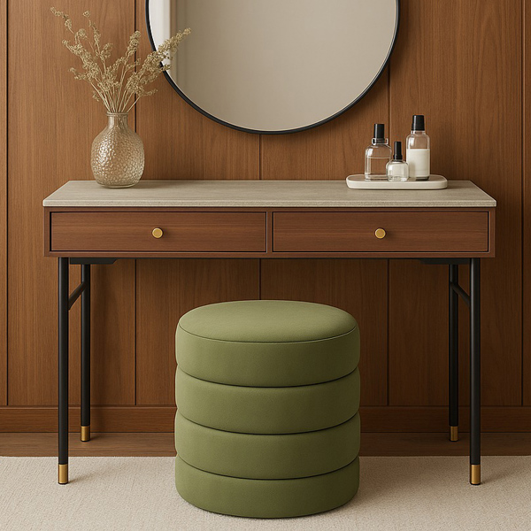 Ripple Cylindrical Ribbed Stool - Olive Green