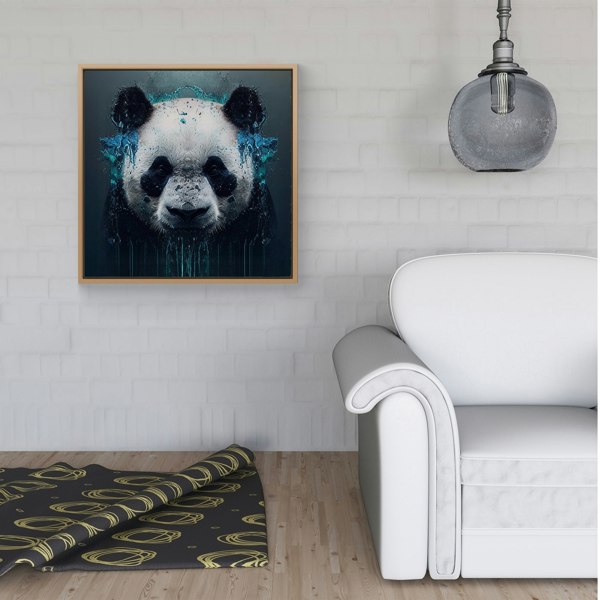 Warren Reed Panda Face Splash Art Dark Background Framed Canvas