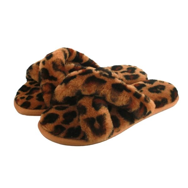 Eastern Counties Leather Womens/Ladies Delilah Leopard Print Sheepskin Slippers - Brown/Black