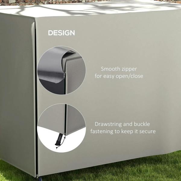 Light grey three-seater swing chair cover showing smooth zipper and drawstring ends