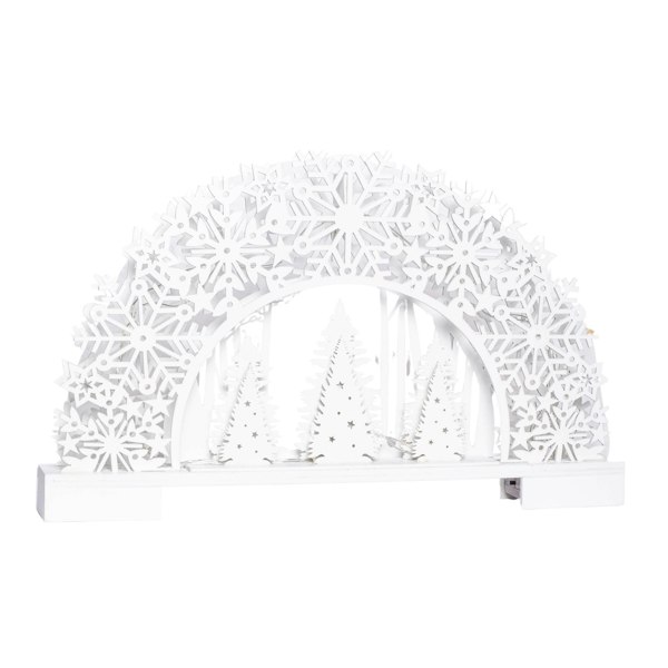 Samuel Alexander 45cm Battery Operated White Wooden Snowflake Arch & Christmas Trees with 10 Warm White LEDs