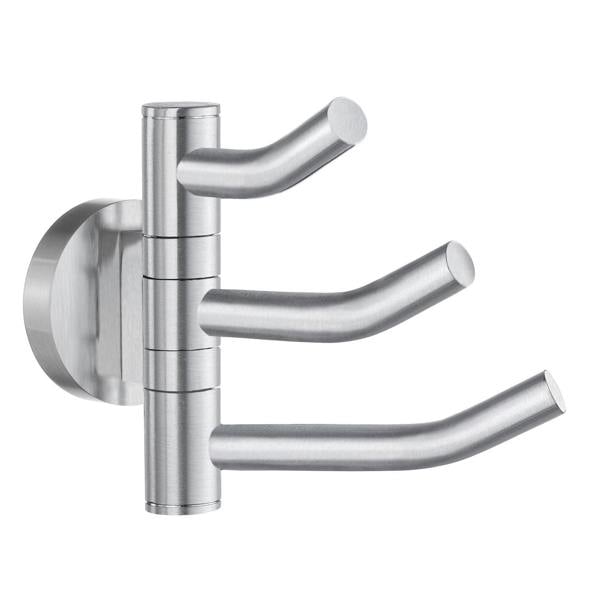 Brushed chrome triple swing arm towel hooks